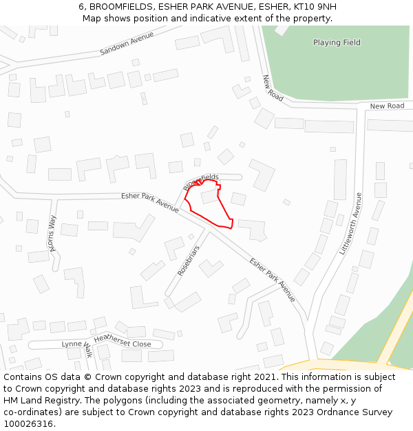 6, BROOMFIELDS, ESHER PARK AVENUE, ESHER, KT10 9NH: Location map and indicative extent of plot