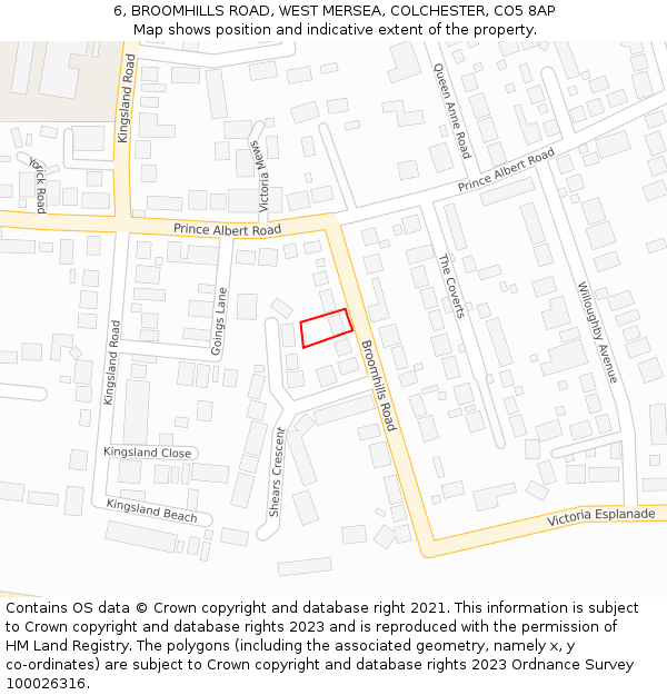 6, BROOMHILLS ROAD, WEST MERSEA, COLCHESTER, CO5 8AP: Location map and indicative extent of plot