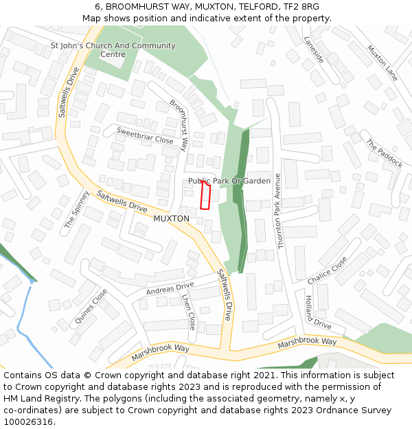 6, BROOMHURST WAY, MUXTON, TELFORD, TF2 8RG: Location map and indicative extent of plot
