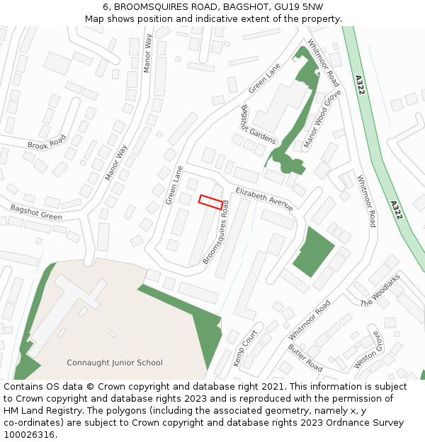 6, BROOMSQUIRES ROAD, BAGSHOT, GU19 5NW: Location map and indicative extent of plot