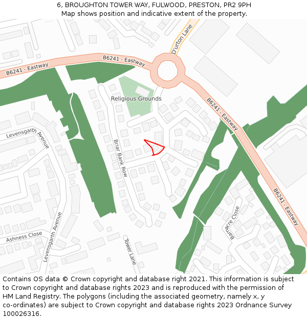 6, BROUGHTON TOWER WAY, FULWOOD, PRESTON, PR2 9PH: Location map and indicative extent of plot