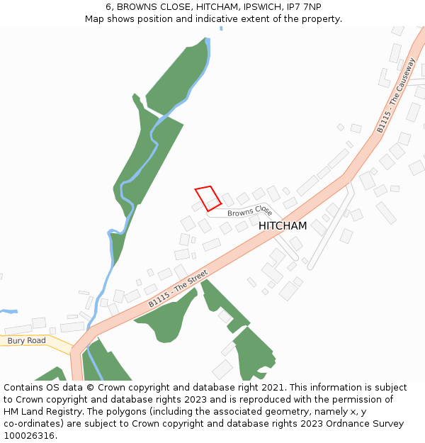 6, BROWNS CLOSE, HITCHAM, IPSWICH, IP7 7NP: Location map and indicative extent of plot