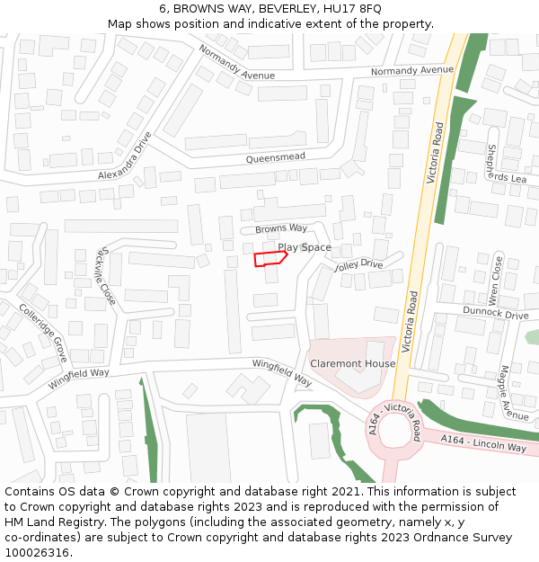 6, BROWNS WAY, BEVERLEY, HU17 8FQ: Location map and indicative extent of plot