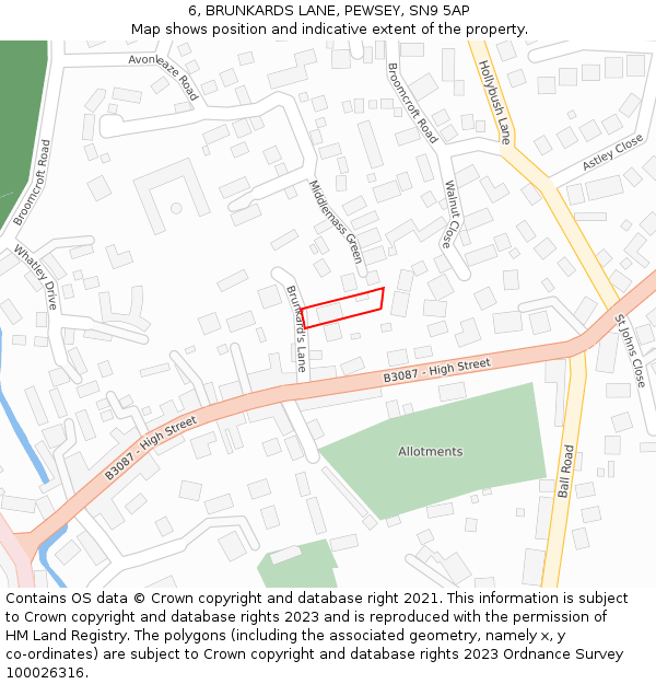 6, BRUNKARDS LANE, PEWSEY, SN9 5AP: Location map and indicative extent of plot