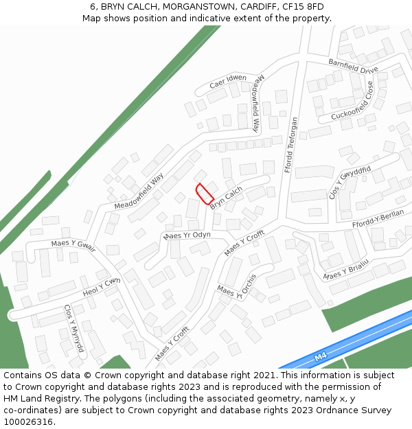 6, BRYN CALCH, MORGANSTOWN, CARDIFF, CF15 8FD: Location map and indicative extent of plot