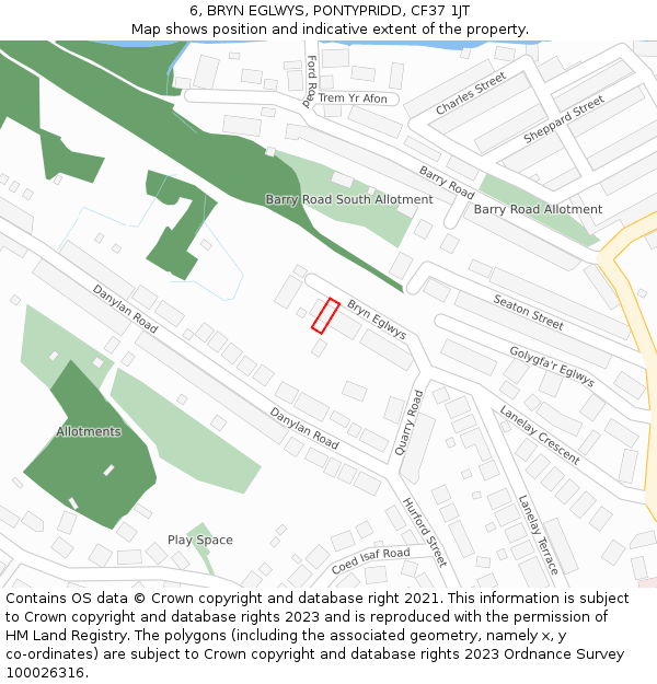 6, BRYN EGLWYS, PONTYPRIDD, CF37 1JT: Location map and indicative extent of plot
