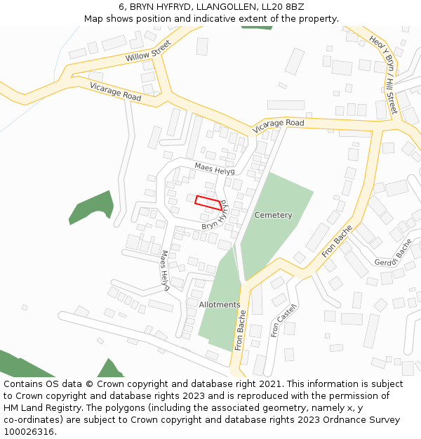 6, BRYN HYFRYD, LLANGOLLEN, LL20 8BZ: Location map and indicative extent of plot