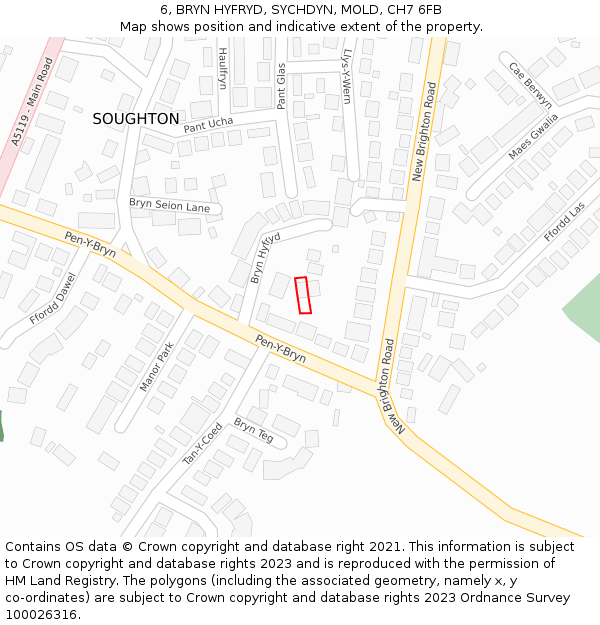 6, BRYN HYFRYD, SYCHDYN, MOLD, CH7 6FB: Location map and indicative extent of plot