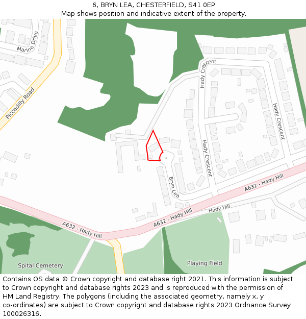 6, BRYN LEA, CHESTERFIELD, S41 0EP: Location map and indicative extent of plot