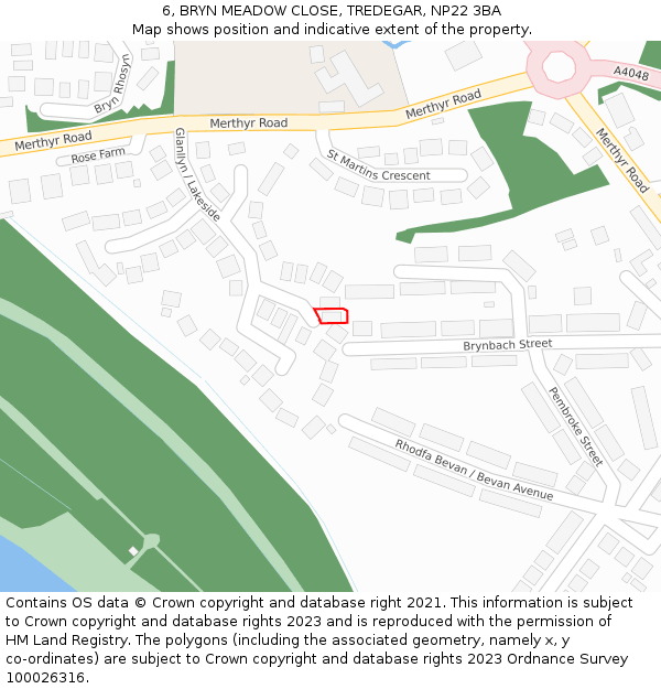 6, BRYN MEADOW CLOSE, TREDEGAR, NP22 3BA: Location map and indicative extent of plot