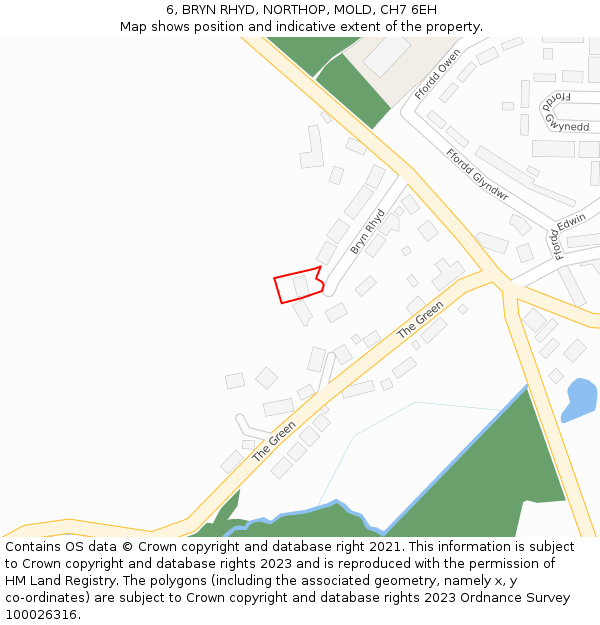6, BRYN RHYD, NORTHOP, MOLD, CH7 6EH: Location map and indicative extent of plot