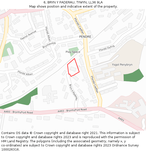 6, BRYN Y PADERAU, TYWYN, LL36 9LA: Location map and indicative extent of plot