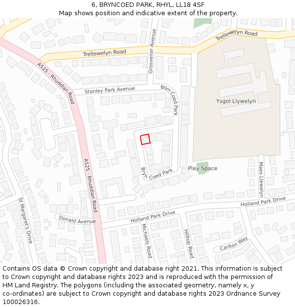 6, BRYNCOED PARK, RHYL, LL18 4SF: Location map and indicative extent of plot