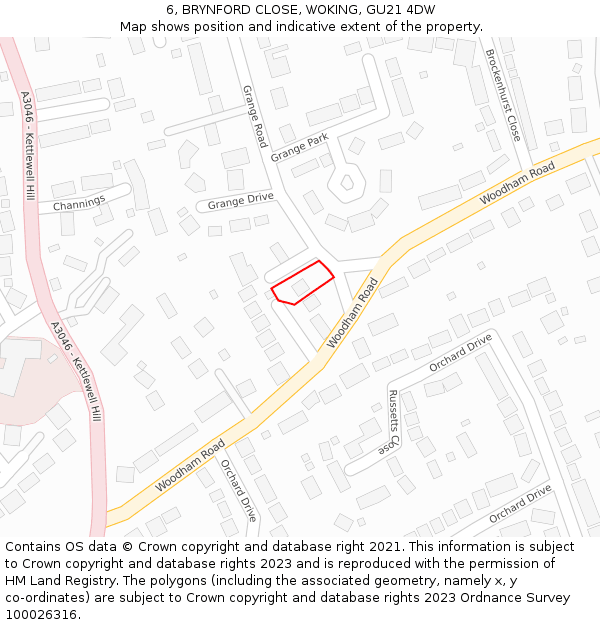 6, BRYNFORD CLOSE, WOKING, GU21 4DW: Location map and indicative extent of plot