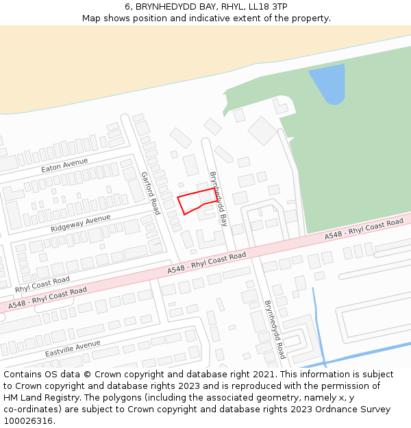 6, BRYNHEDYDD BAY, RHYL, LL18 3TP: Location map and indicative extent of plot