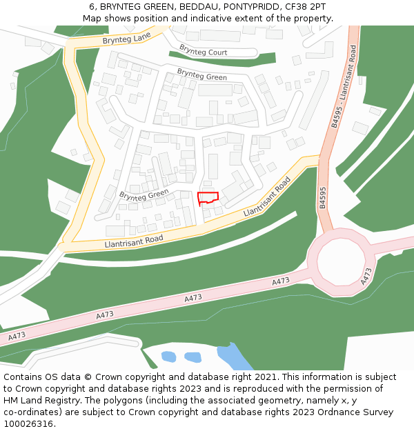 6, BRYNTEG GREEN, BEDDAU, PONTYPRIDD, CF38 2PT: Location map and indicative extent of plot