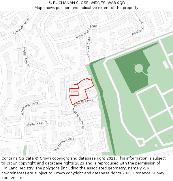 6, BUCHANAN CLOSE, WIDNES, WA8 9QD: Location map and indicative extent of plot