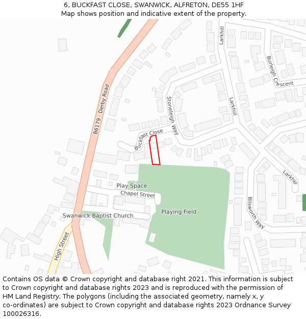 6, BUCKFAST CLOSE, SWANWICK, ALFRETON, DE55 1HF: Location map and indicative extent of plot