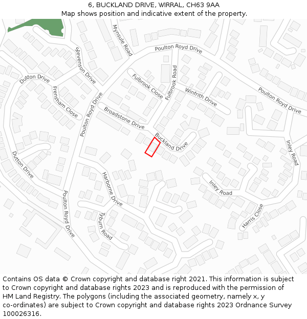 6, BUCKLAND DRIVE, WIRRAL, CH63 9AA: Location map and indicative extent of plot