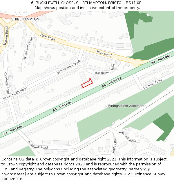 6, BUCKLEWELL CLOSE, SHIREHAMPTON, BRISTOL, BS11 0EL: Location map and indicative extent of plot