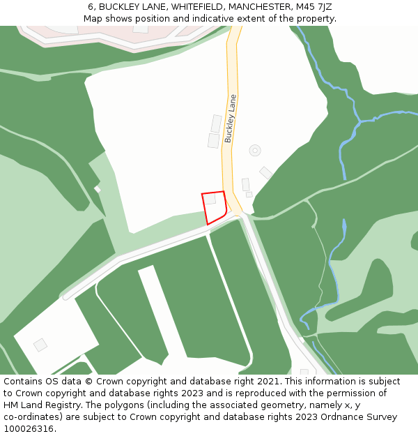 6, BUCKLEY LANE, WHITEFIELD, MANCHESTER, M45 7JZ: Location map and indicative extent of plot