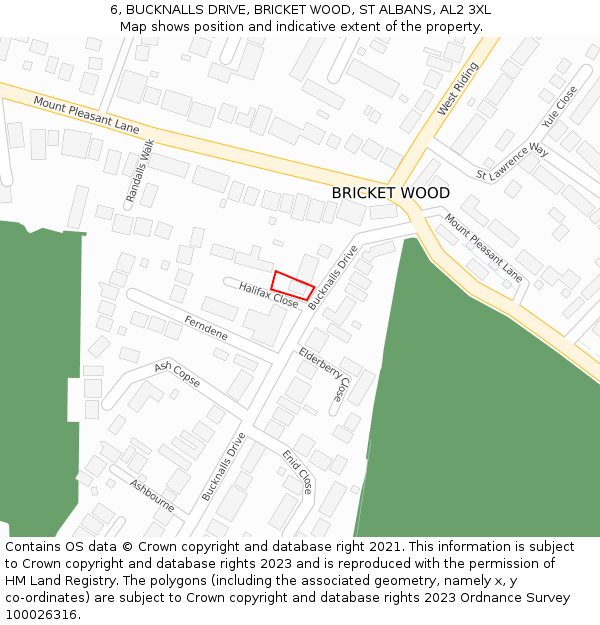 6, BUCKNALLS DRIVE, BRICKET WOOD, ST ALBANS, AL2 3XL: Location map and indicative extent of plot