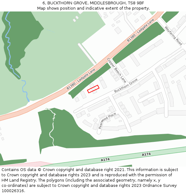 6, BUCKTHORN GROVE, MIDDLESBROUGH, TS8 9BF: Location map and indicative extent of plot