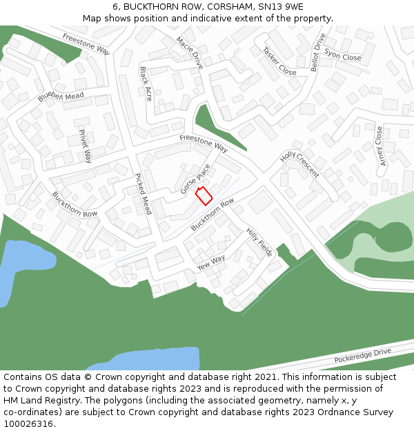 6, BUCKTHORN ROW, CORSHAM, SN13 9WE: Location map and indicative extent of plot
