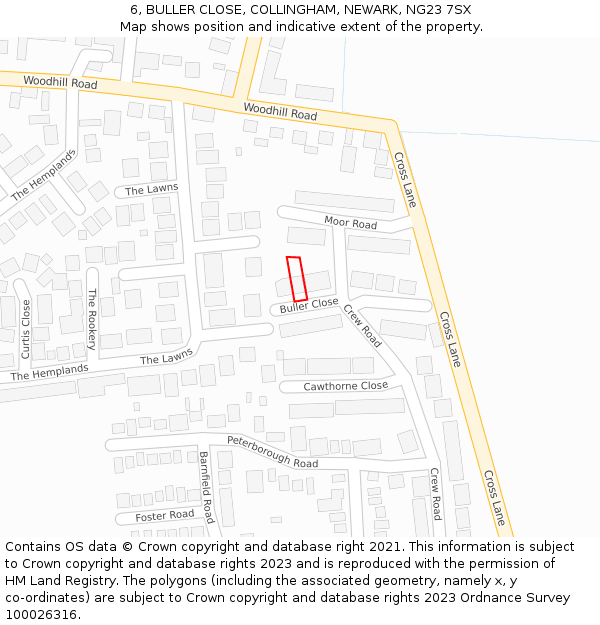 6, BULLER CLOSE, COLLINGHAM, NEWARK, NG23 7SX: Location map and indicative extent of plot