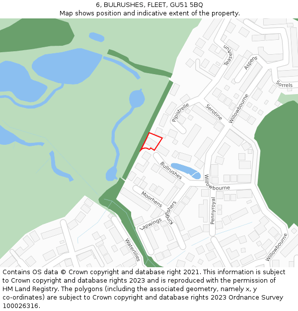 6, BULRUSHES, FLEET, GU51 5BQ: Location map and indicative extent of plot