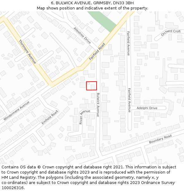 6, BULWICK AVENUE, GRIMSBY, DN33 3BH: Location map and indicative extent of plot