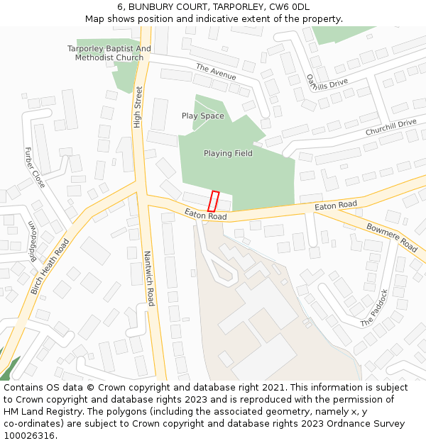 6, BUNBURY COURT, TARPORLEY, CW6 0DL: Location map and indicative extent of plot