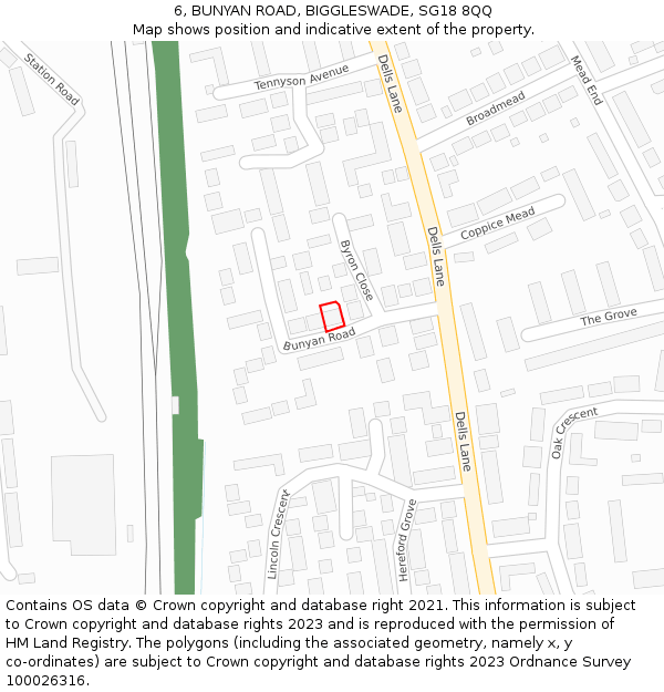 6, BUNYAN ROAD, BIGGLESWADE, SG18 8QQ: Location map and indicative extent of plot