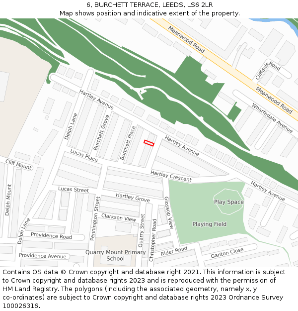 6, BURCHETT TERRACE, LEEDS, LS6 2LR: Location map and indicative extent of plot