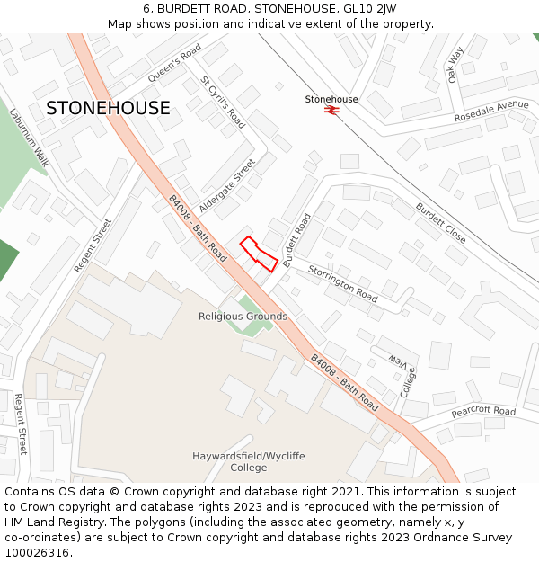 6, BURDETT ROAD, STONEHOUSE, GL10 2JW: Location map and indicative extent of plot