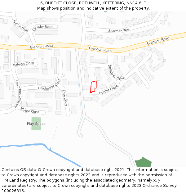 6, BURDITT CLOSE, ROTHWELL, KETTERING, NN14 6LD: Location map and indicative extent of plot