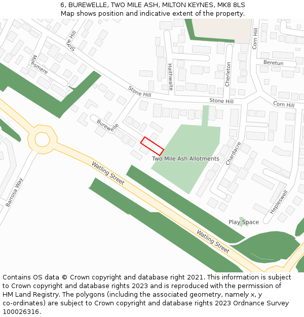 6, BUREWELLE, TWO MILE ASH, MILTON KEYNES, MK8 8LS: Location map and indicative extent of plot