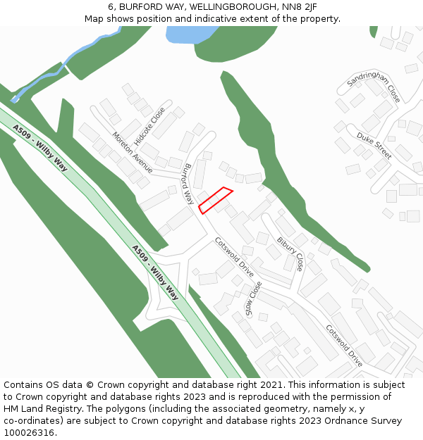 6, BURFORD WAY, WELLINGBOROUGH, NN8 2JF: Location map and indicative extent of plot