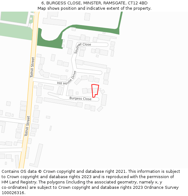 6, BURGESS CLOSE, MINSTER, RAMSGATE, CT12 4BD: Location map and indicative extent of plot