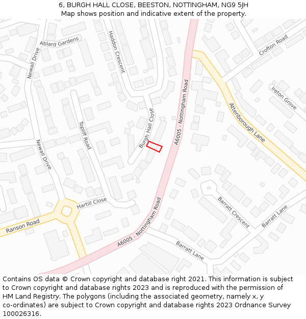 6, BURGH HALL CLOSE, BEESTON, NOTTINGHAM, NG9 5JH: Location map and indicative extent of plot