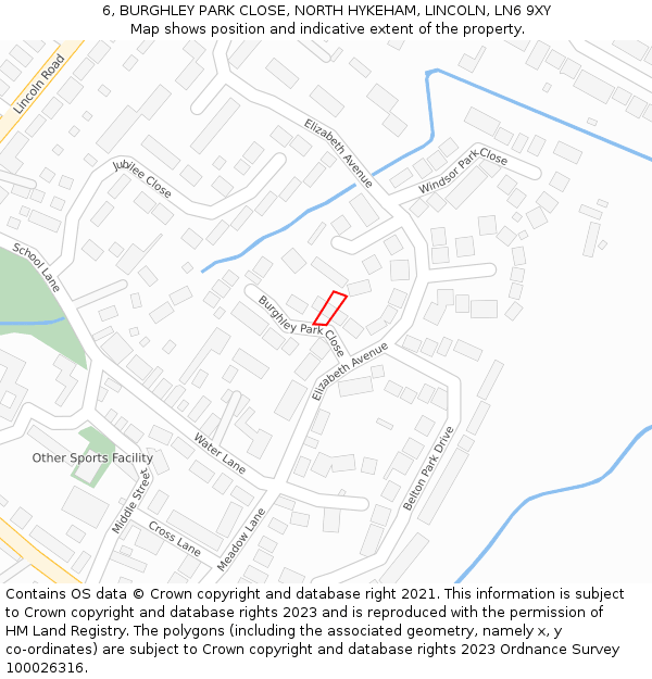 6, BURGHLEY PARK CLOSE, NORTH HYKEHAM, LINCOLN, LN6 9XY: Location map and indicative extent of plot