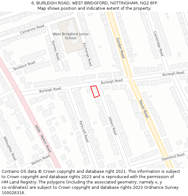 6, BURLEIGH ROAD, WEST BRIDGFORD, NOTTINGHAM, NG2 6FP: Location map and indicative extent of plot