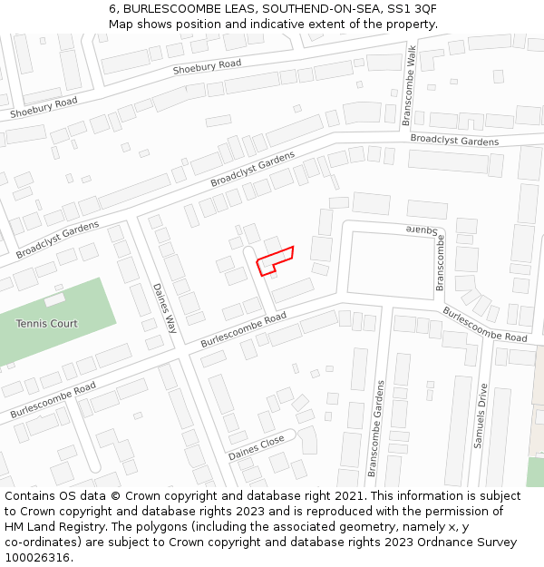 6, BURLESCOOMBE LEAS, SOUTHEND-ON-SEA, SS1 3QF: Location map and indicative extent of plot