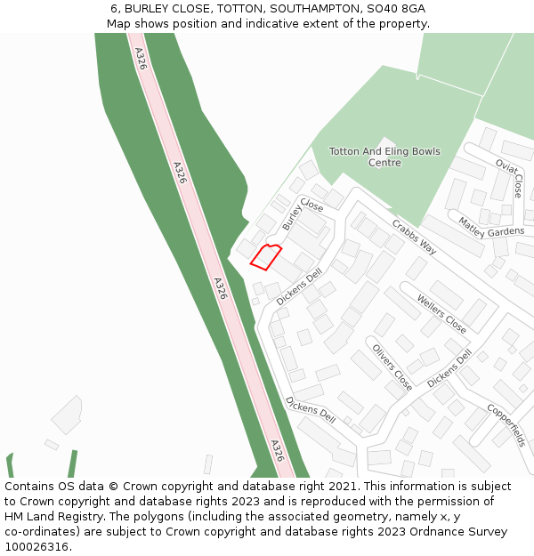 6, BURLEY CLOSE, TOTTON, SOUTHAMPTON, SO40 8GA: Location map and indicative extent of plot