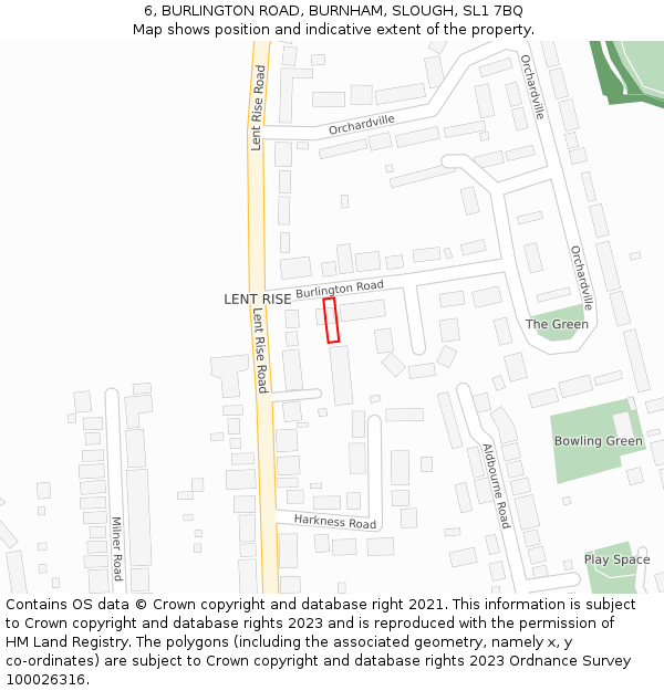 6, BURLINGTON ROAD, BURNHAM, SLOUGH, SL1 7BQ: Location map and indicative extent of plot