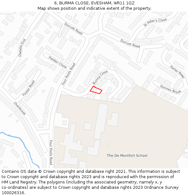 6, BURMA CLOSE, EVESHAM, WR11 1GZ: Location map and indicative extent of plot