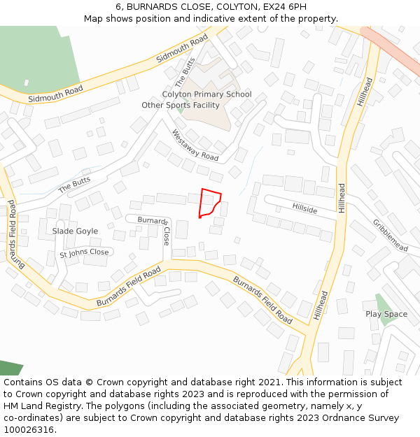 6, BURNARDS CLOSE, COLYTON, EX24 6PH: Location map and indicative extent of plot