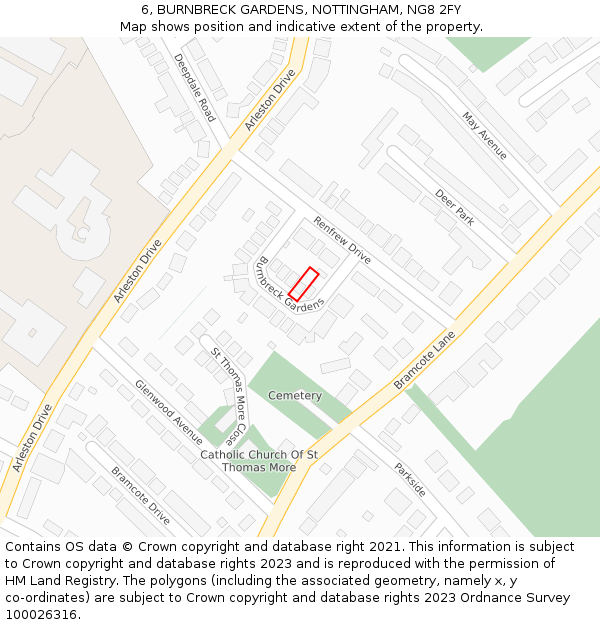 6, BURNBRECK GARDENS, NOTTINGHAM, NG8 2FY: Location map and indicative extent of plot