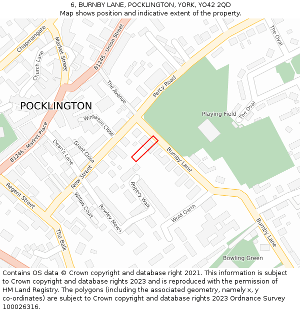 6, BURNBY LANE, POCKLINGTON, YORK, YO42 2QD: Location map and indicative extent of plot