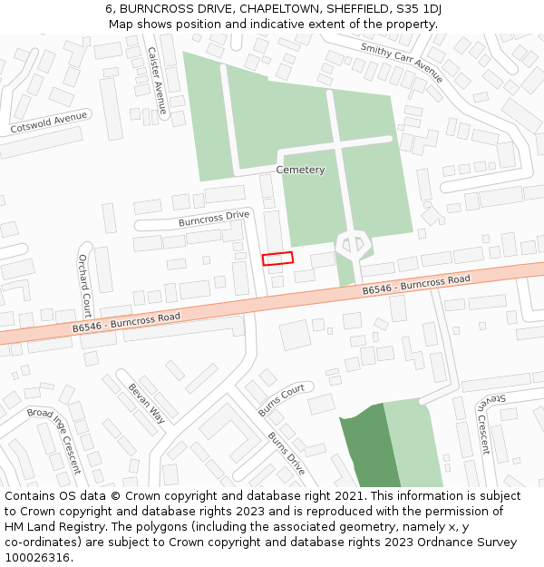 6, BURNCROSS DRIVE, CHAPELTOWN, SHEFFIELD, S35 1DJ: Location map and indicative extent of plot